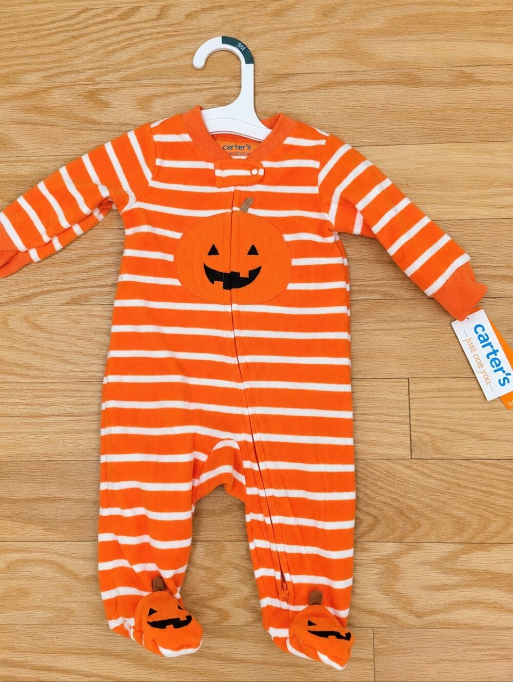 Carter's Orange and White Striped Pumpkin Footed One-Piece